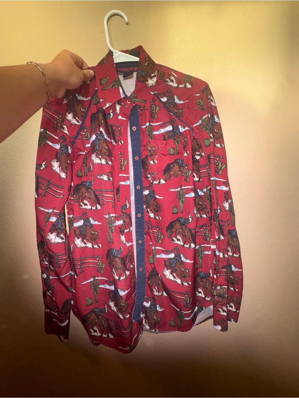 Men's Red Western Horse Print Button-Up Shirt
